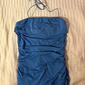 Blue Blush LA Ruched Women's Mini Body Con Dress in Deep Blue